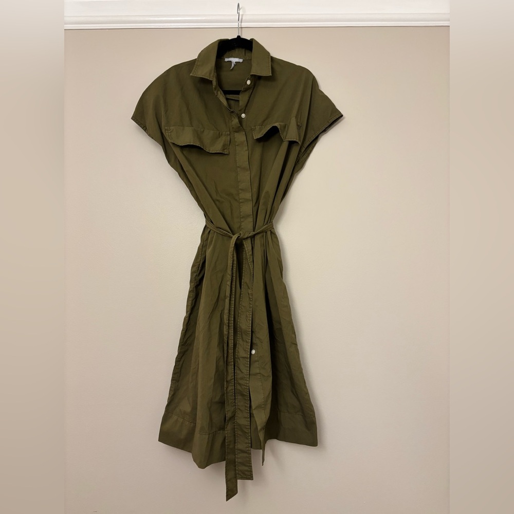 Women’s Olive Midi Shirt Dress with Tie Waist
